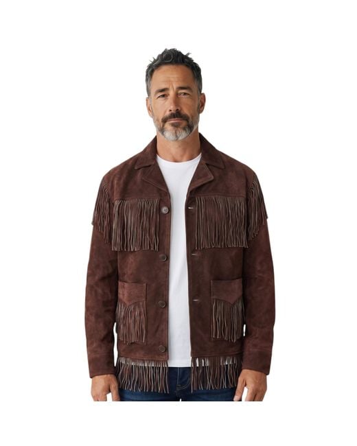 Infinity Leather Brown Western Retro Cowboy Suede Fringe Jacket for men