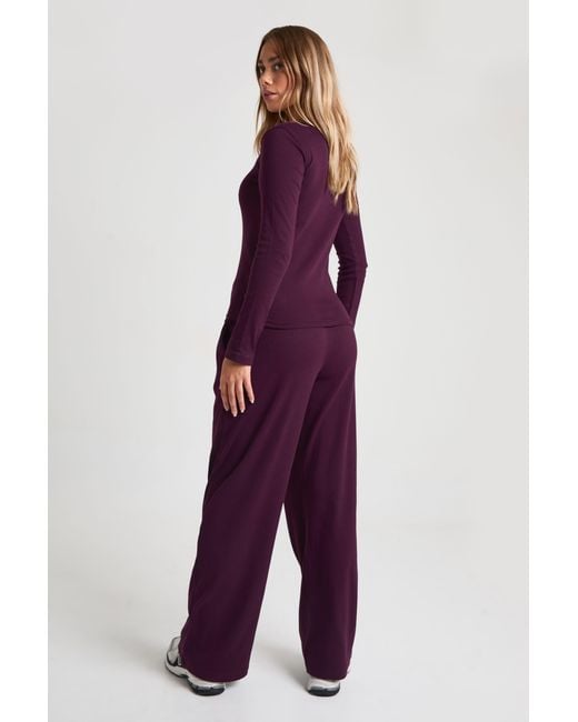 Boohoo Purple Rib Drawcord Trouser