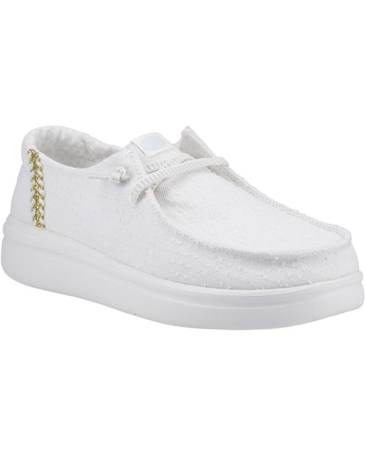 HeyDude White Wendy Rise Perf Canvas Slip On Ladies Shoes