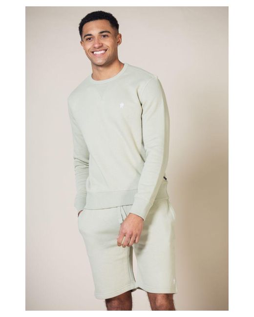 French Connection Natural Light Green Cotton Blend Sweatshirt And Short Set for men