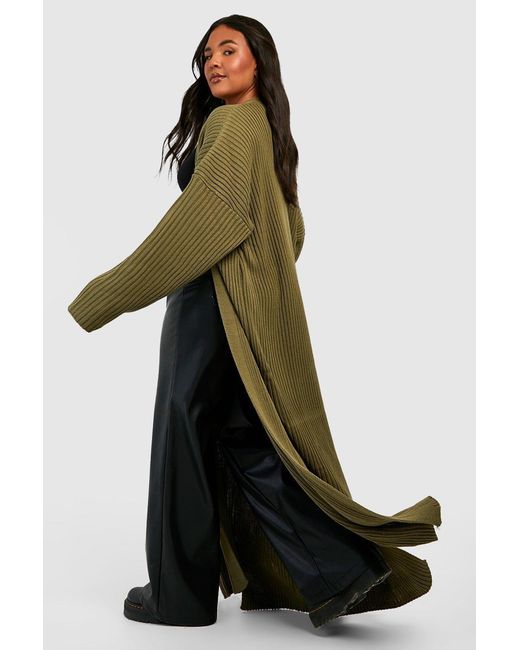 Boohoo Green Plus Knitted Oversized Maxi Cardigan