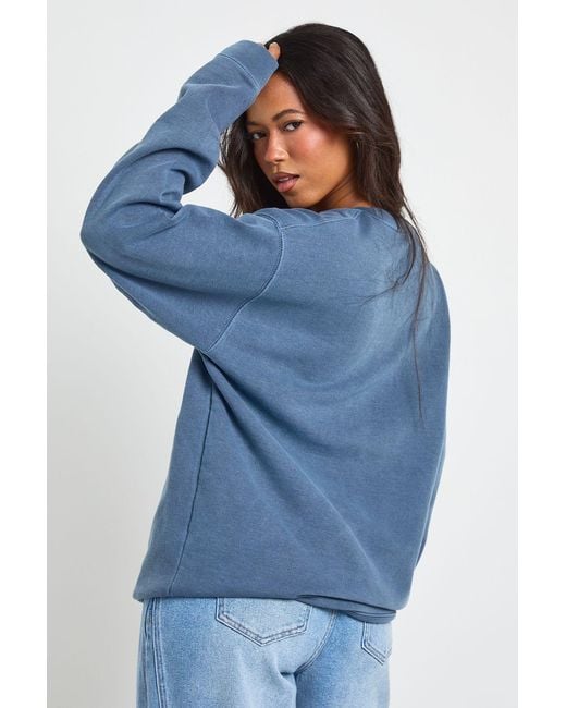 Boohoo Blue Chicago Print Washed Oversized Sweatshirt