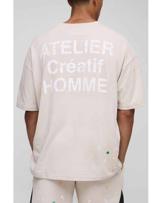 BoohooMAN Natural Oversized Atelier Washed Paint Splatter Pocket T-Shirt for men