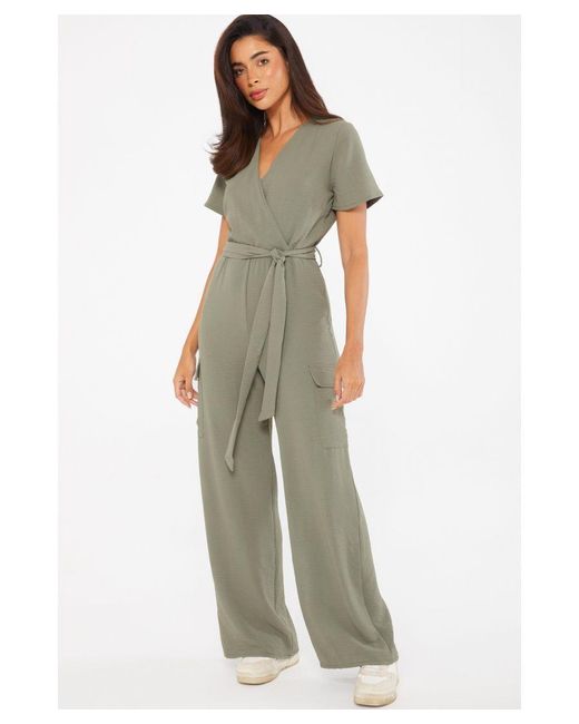 Quiz Green Khaki Wrap Palazzo Jumpsuit