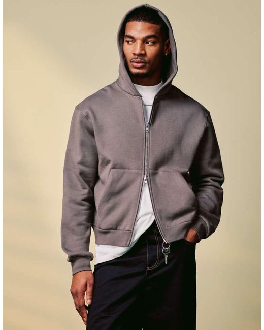ASOS Brown Premium Heavyweight Boxy Oversized Zip Through Hoodie 400Gsm for men