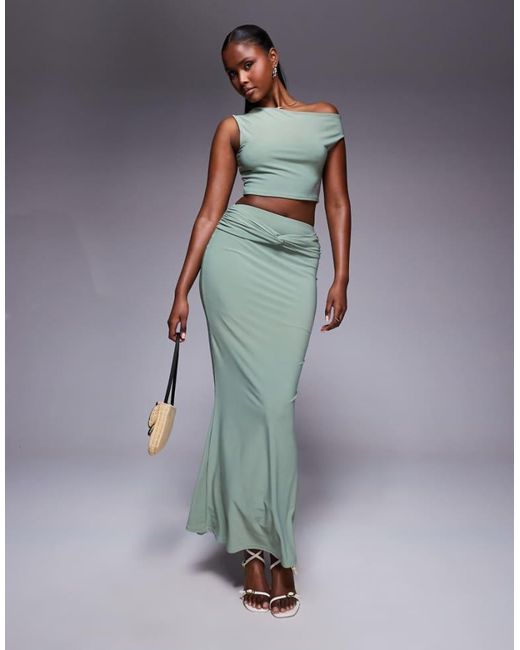 Missy Empire Blue Double Sculpted Slinky Knot Front Maxi Skirt Co-Ord