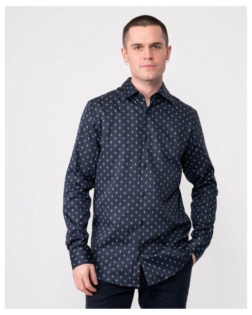 Ted Baker Blue Ardea Long Sleeve Geometric Print Shirt for men