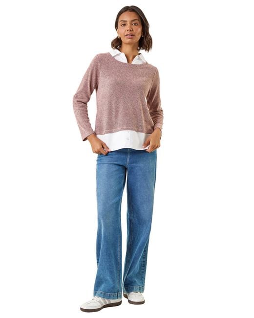 Roman Pink Mock Shirt Textured Knit Jumper