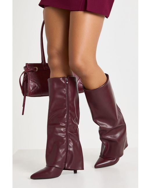 Boohoo Red Stiletto Fold Down Knee High Boots