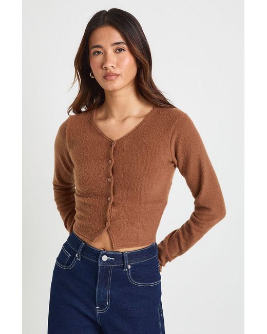 Boohoo Blue Wool Rib Button Through Cardigan