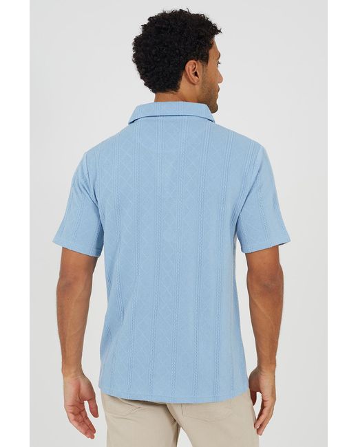 Brave Soul White Wavy Stripe Revere Collar Short Sleeve Shirt for men