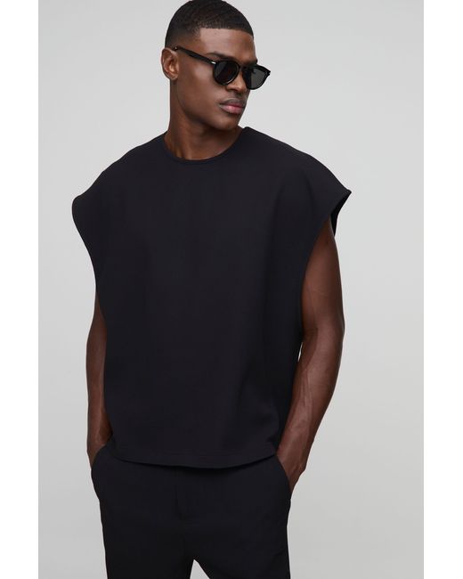 BoohooMAN Blue Oversized Boxy Pleated Cap Sleeve Tank for men
