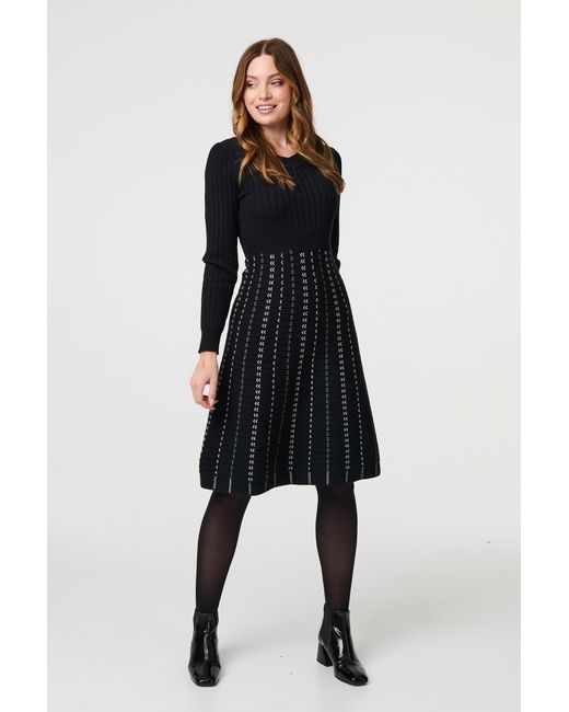 Izabel London Blue Striped Long Sleeve Midi Knit Dress
