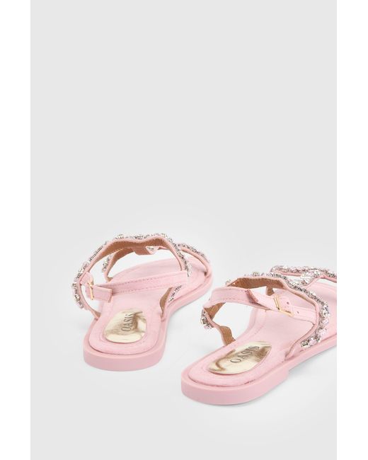 Oasis Pink Mayla Faux Suede Embellished T Bar Flat Sandals