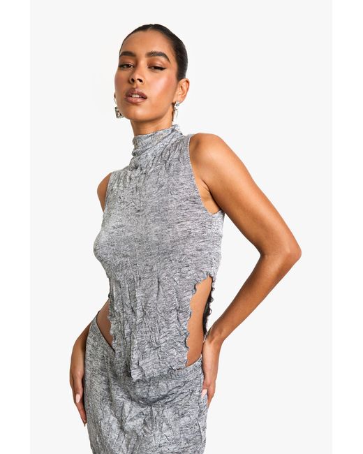 Boohoo White Crinkle Marl Sleeveless Asymmetric Top