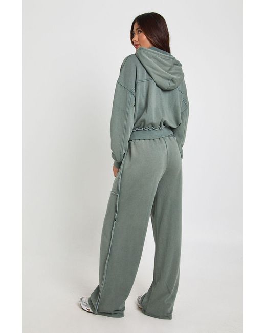 Boohoo Green Washed Loopback Distressed Straight Leg Jogger