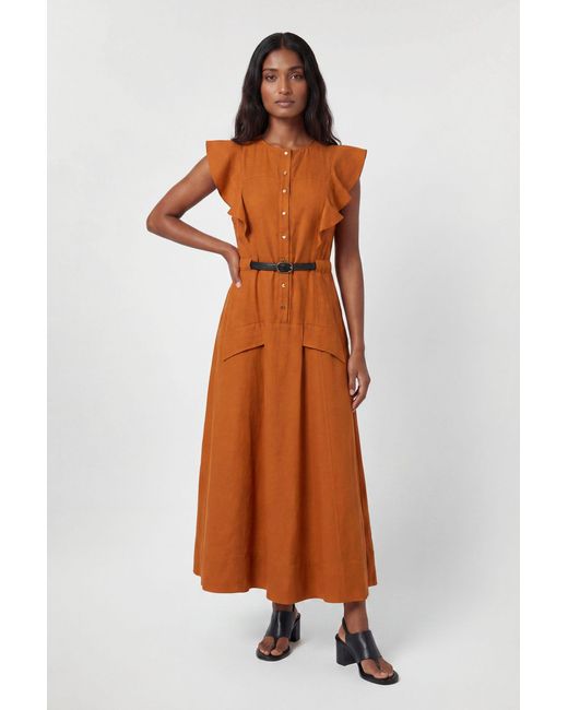 Karen Millen Brown Viscose Linen Woven Halter Neck Midi Dress