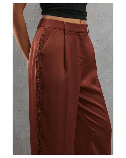 Warehouse Brown Premium Fringe Side Straight Leg Trouser
