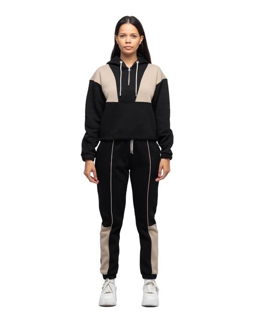 Tom Barron Modern Tweekleurig Trainingspak Voor Dames Met Halve Rits in het Black