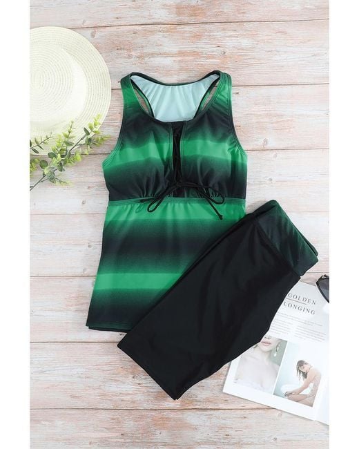 Azura Exchange Green Ombre Print Racerback Tankini Swimsuit