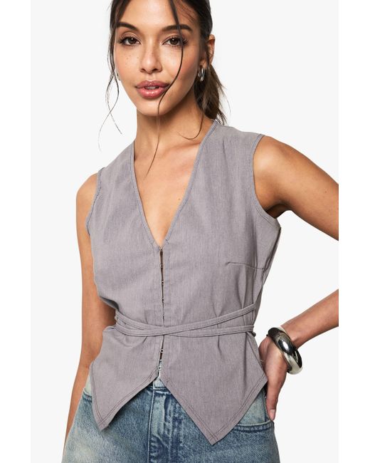 Boohoo Gray Marl Bengaline Hook And Eye Waistcoat