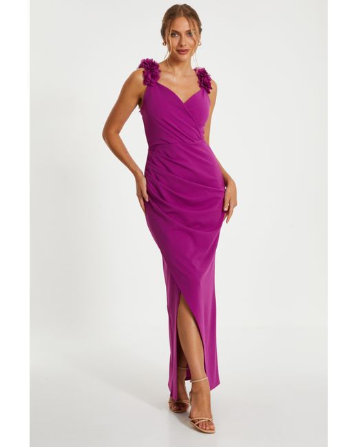 Quiz Pink Raspberry Floral Strap Maxi Wrap Dress