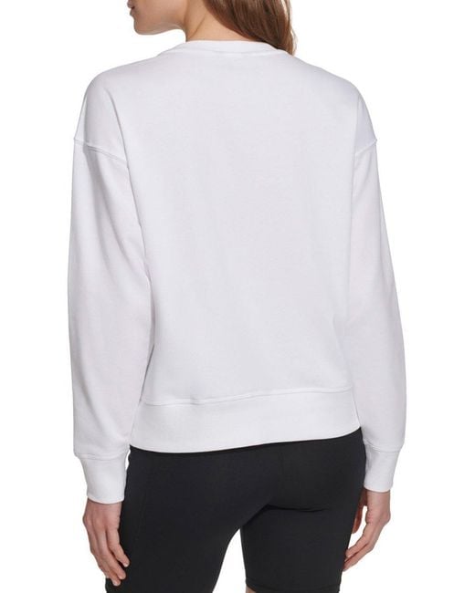 DKNY White Puff Logo Crew Neck Pullover Wht