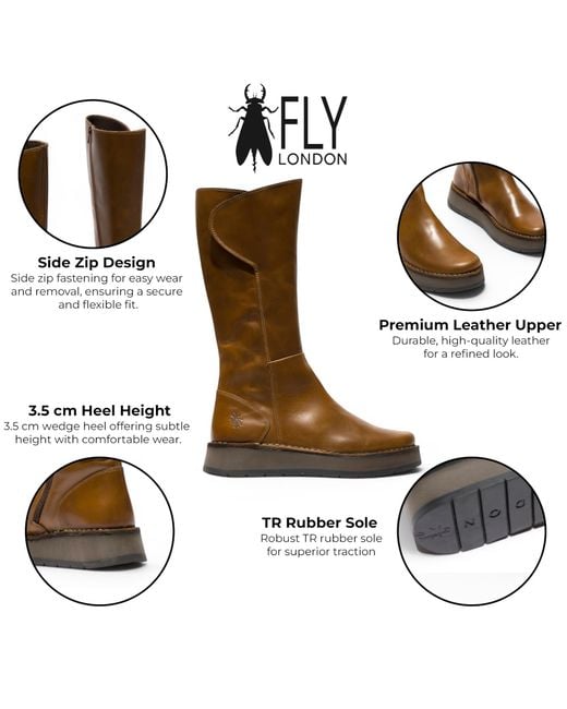 Fly London Brown Leather High Pull On Long Boots