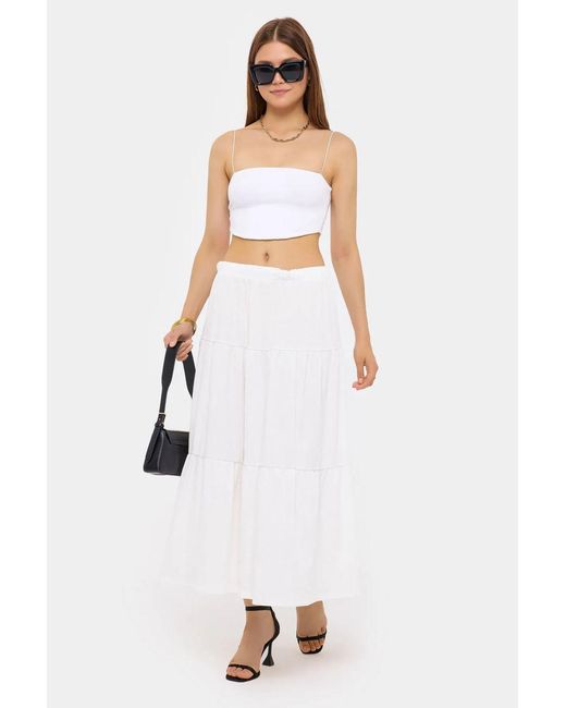 Hiccup White Tiered Maxi Skirt With Elastic Waist