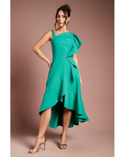 Coast Green One Shoulder Crepe Ruffle Midi Dress
