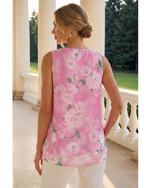 Roman Pink Floral Blurred Print Vest Top
