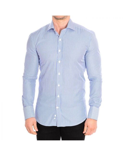 Café Coton Nauwsluitend Overhemd Met Lange Mouwen Orlando4 in het Blue voor heren