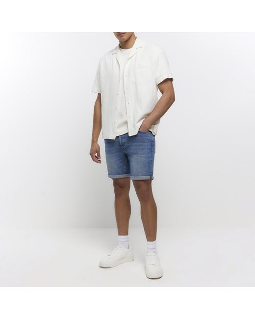 River Island Faded Denim Shorts in Blue for Men Lyst UK
