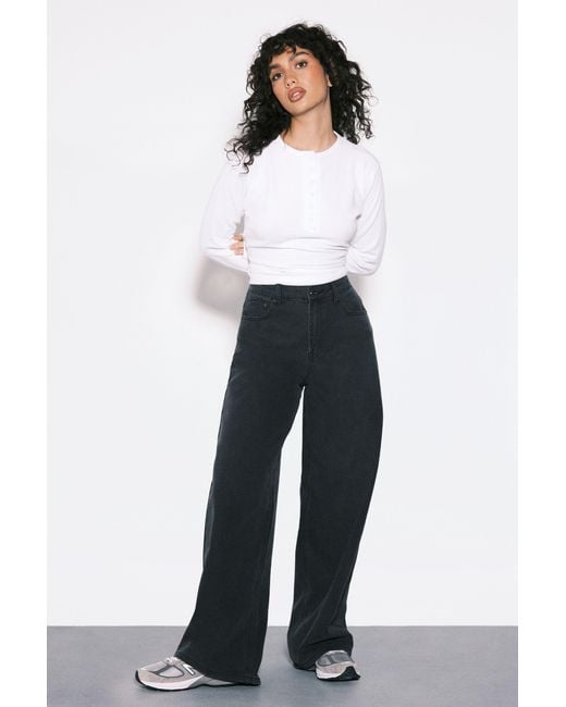 Boohoo White Cinched Waist Loose Fit Jeans With Adjuster
