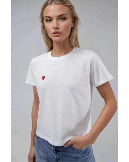 Hiccup White Embroidered Crew Neck Short Sleeve 100% Cotton T-Shirt