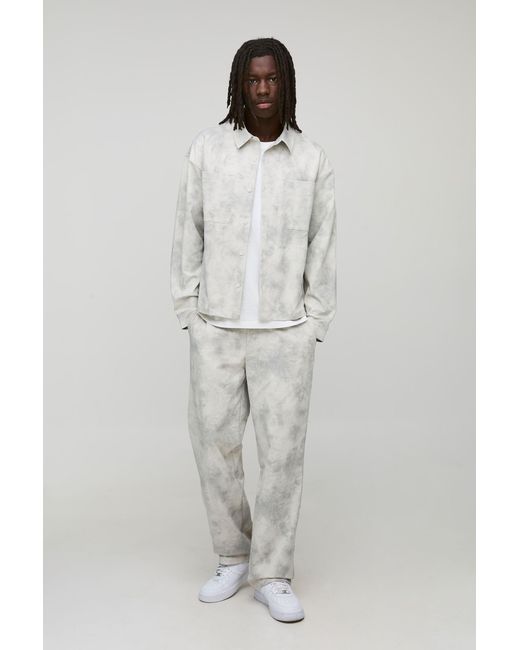 BoohooMAN Gray Regular Embroidered Stretch Overshirt for men