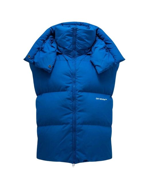 Off-White c/o Virgil Abloh Blue Bouce Hooded Gilet Peacock Down Jacket for men
