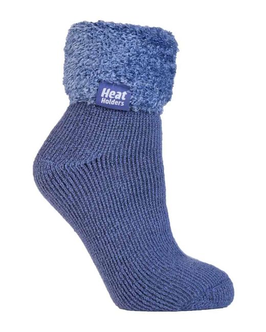 Heat Holders Blue Ladies Non Slip Thermal Low Cut Ankle Slipper Bed Socks With Grips