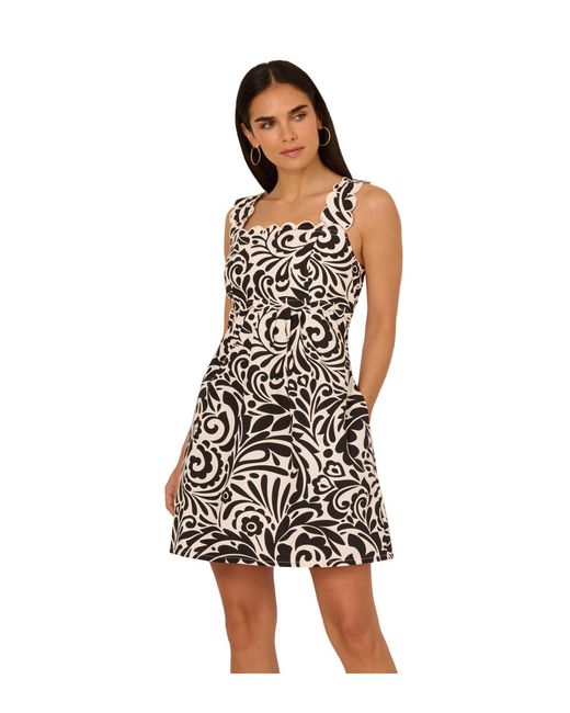Adrianna Papell Black Scallop Edged Short Dress