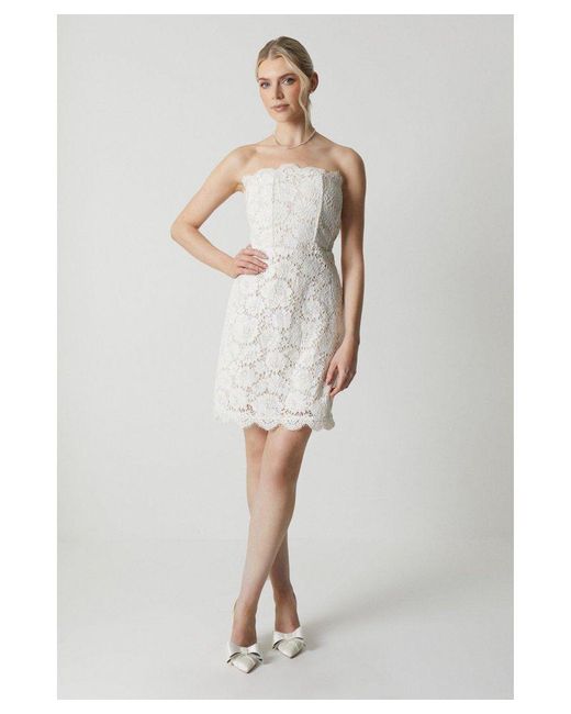 Coast White Bandeau Contrast Lace Mini Dress With Boning