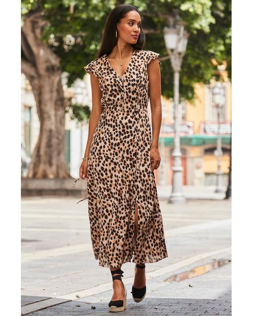 Sosandar Brown Leopard Print Tie Back Maxi Dress