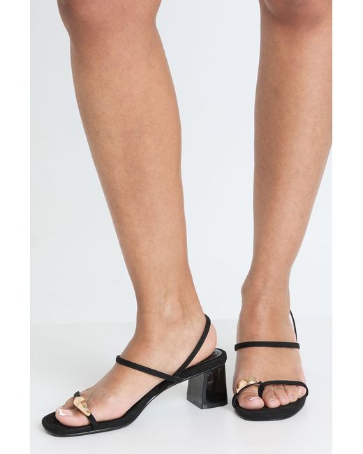 Boohoo White Wide Fit Faux Suede Hardware Detail Low Block Strappy Heels