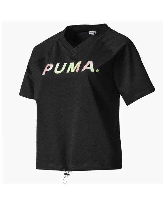 PUMA Black V Neck Tee Graphic Branded T-Shirt 595221 01