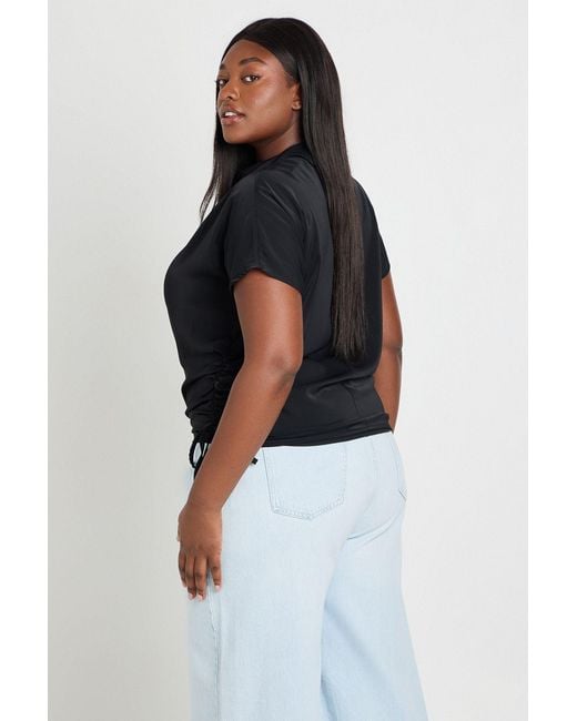 Boohoo Black Plus Side Drape Tie Detail Blouse