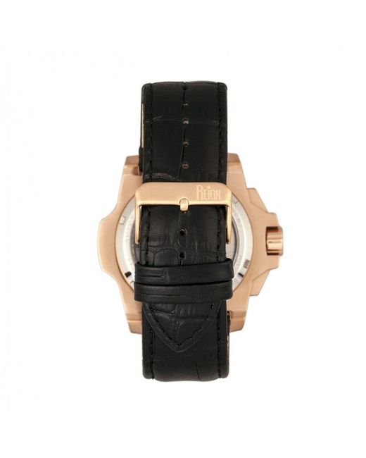 Reign Metallic Commodus Automatic Skeleton Leather-Band Watch for men