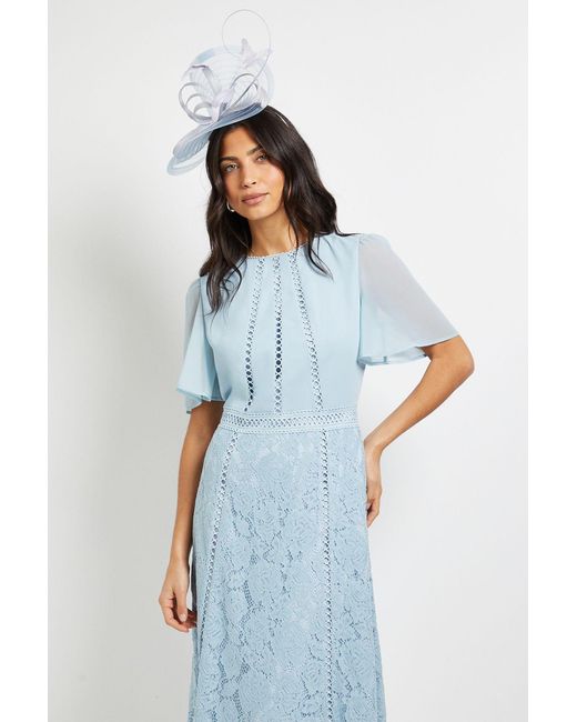 Wallis Blue Chiffon Lace Insert Midi Dress