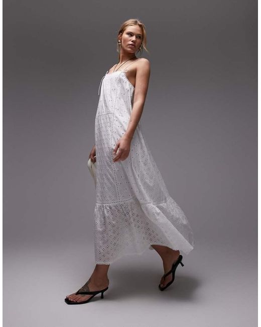 TOPSHOP Gray Broderie Trapeze Midi Dress