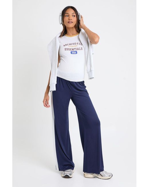 Boohoo Blue Maternity Contrast Side Stripe Wide Leg Trousers