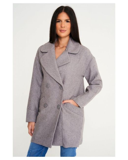 Elle Blue Wool Reefer Jacket