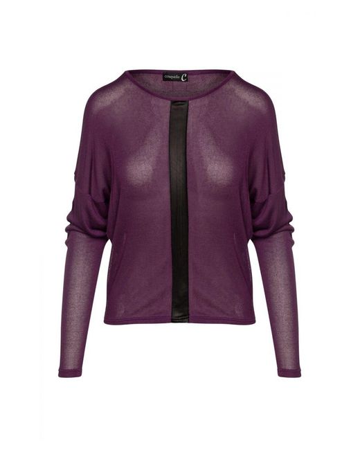 Conquista Purple Mauve Batwing Top With Faux Leather Detail